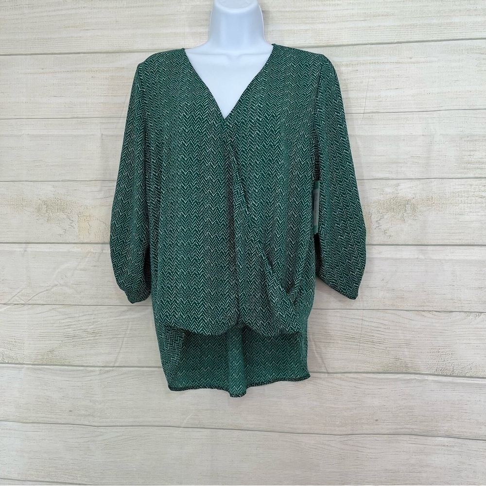 West Kei Stitch Fix Green Print High Low Hem Blouse